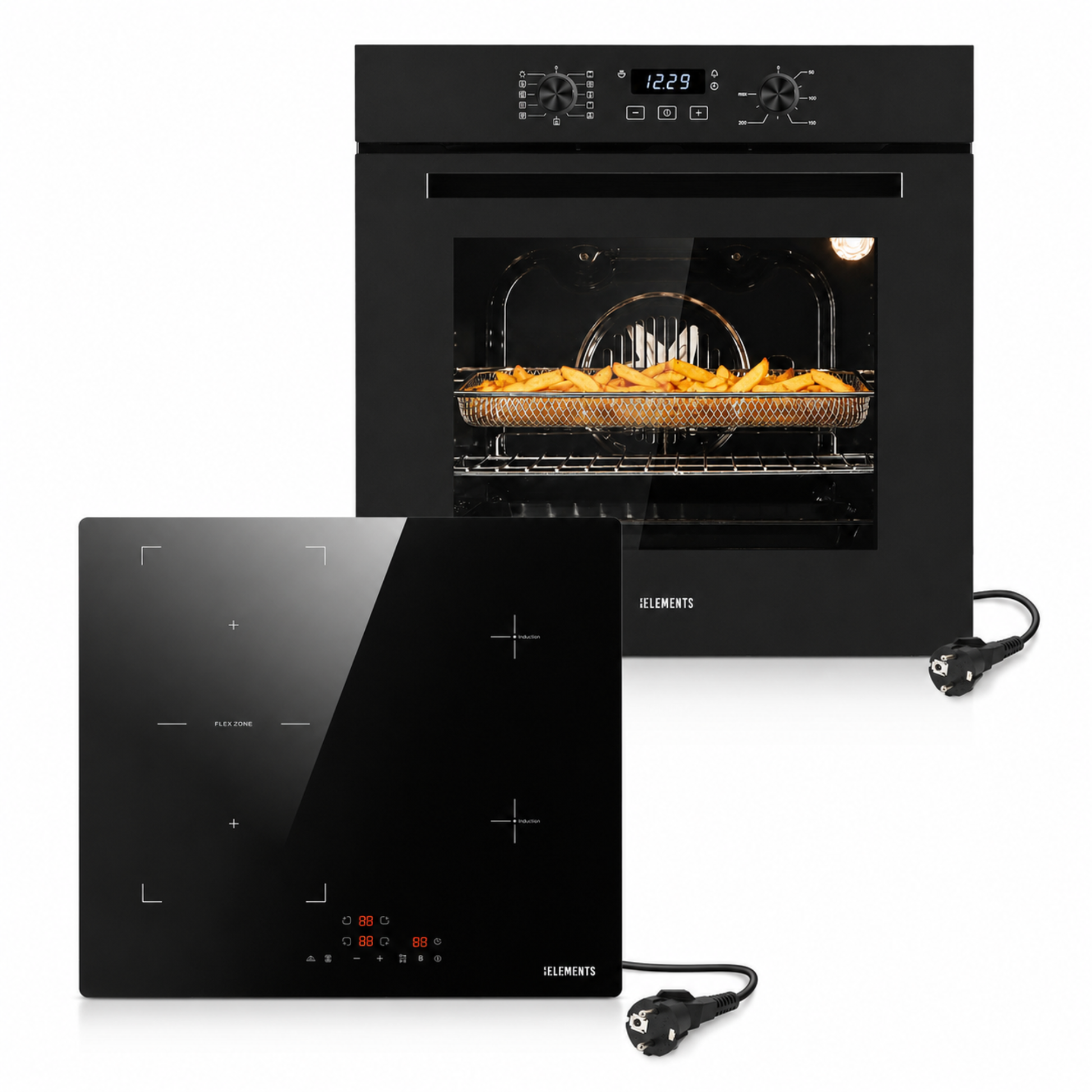 KB ELEMENTS Herdset 2-teilig ELK75EV1P ELK60PB1 – Einbaubackofen 60 cm Induktionskochfeld Schuko Schwarz