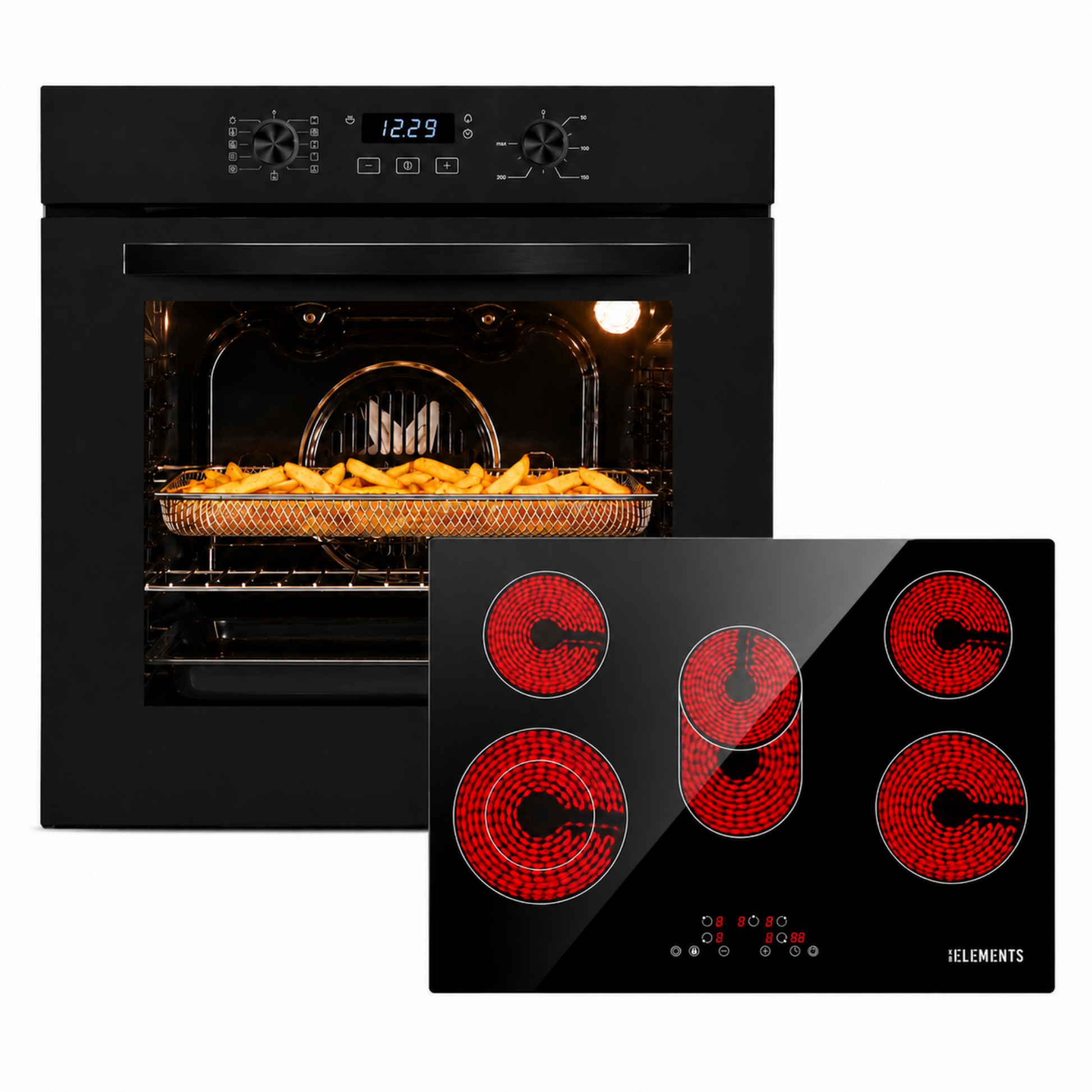 KB ELEMENTS Herdset 2-teilig – Einbaubackofen ELK75EV1P und Glaskeramikkochfeld ELK77CR1 77 cm in Schwarz