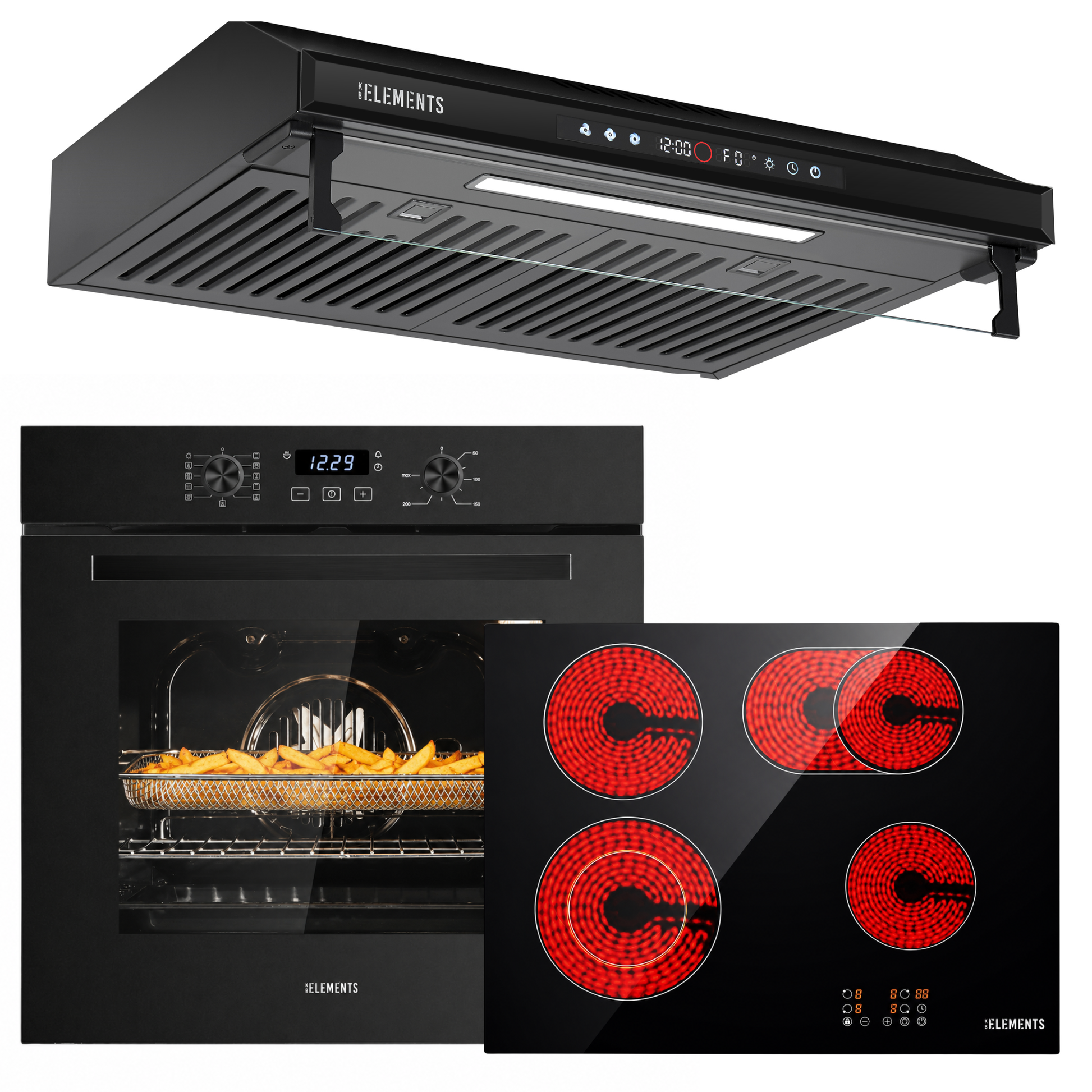 KB ELEMENTS Herdset 3-teilig ELK75EV1P ELK60CR1 ELK156S60B – Einbaubackofen Glaskeramikkochfeld Dunstabzugshaube 60 cm Schwarz