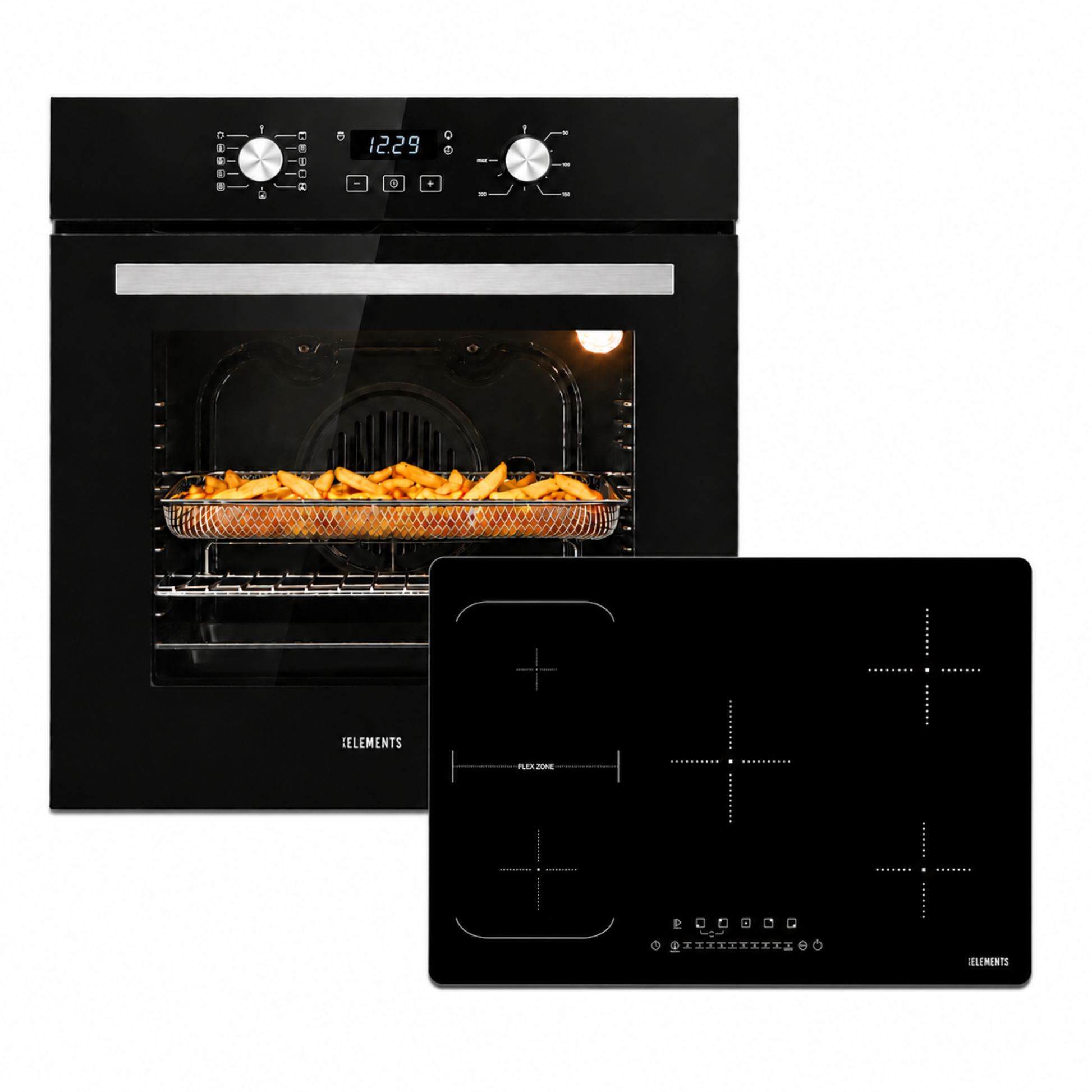 KB ELEMENTS Herdset 2-teilig ELK75EV2P ELK105PF – Einbaubackofen 60 cm Induktionskochfeld 77 cm 5 Zonen Schwarz Silber