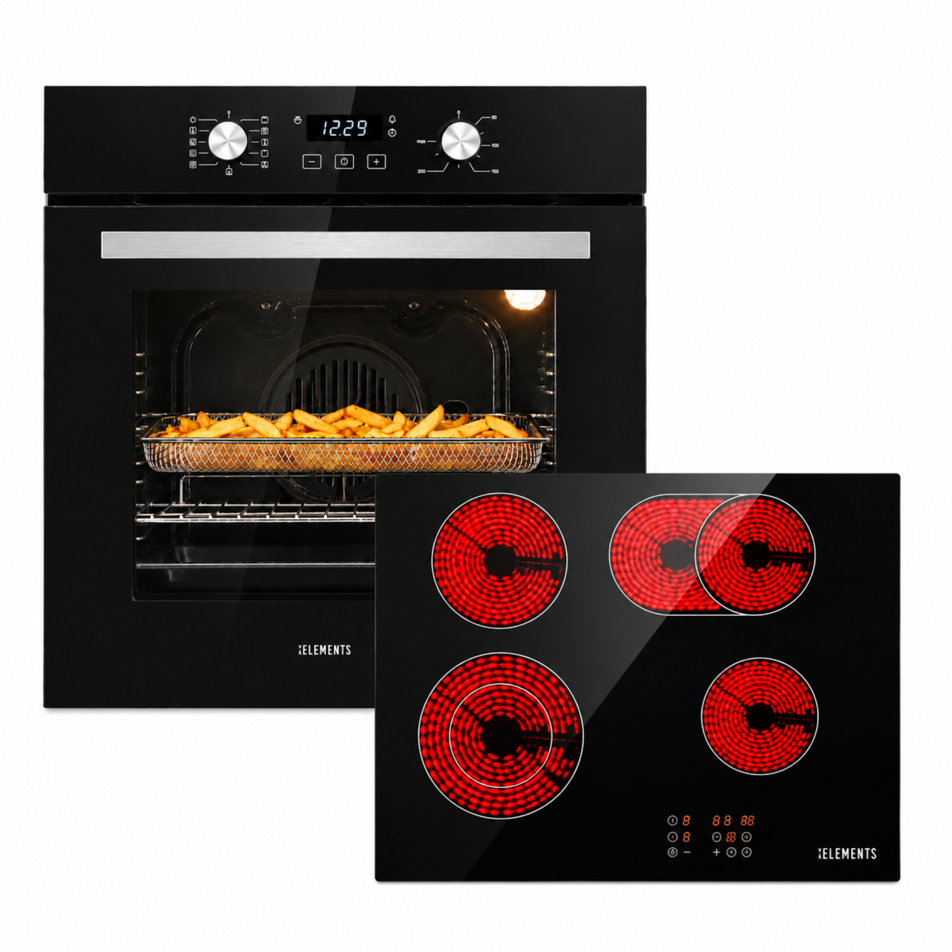 KB ELEMENTS Herdset 2-teilig ELK75EV2P ELK60CR1 – Einbaubackofen 60 cm Glaskeramikkochfeld Schwarz