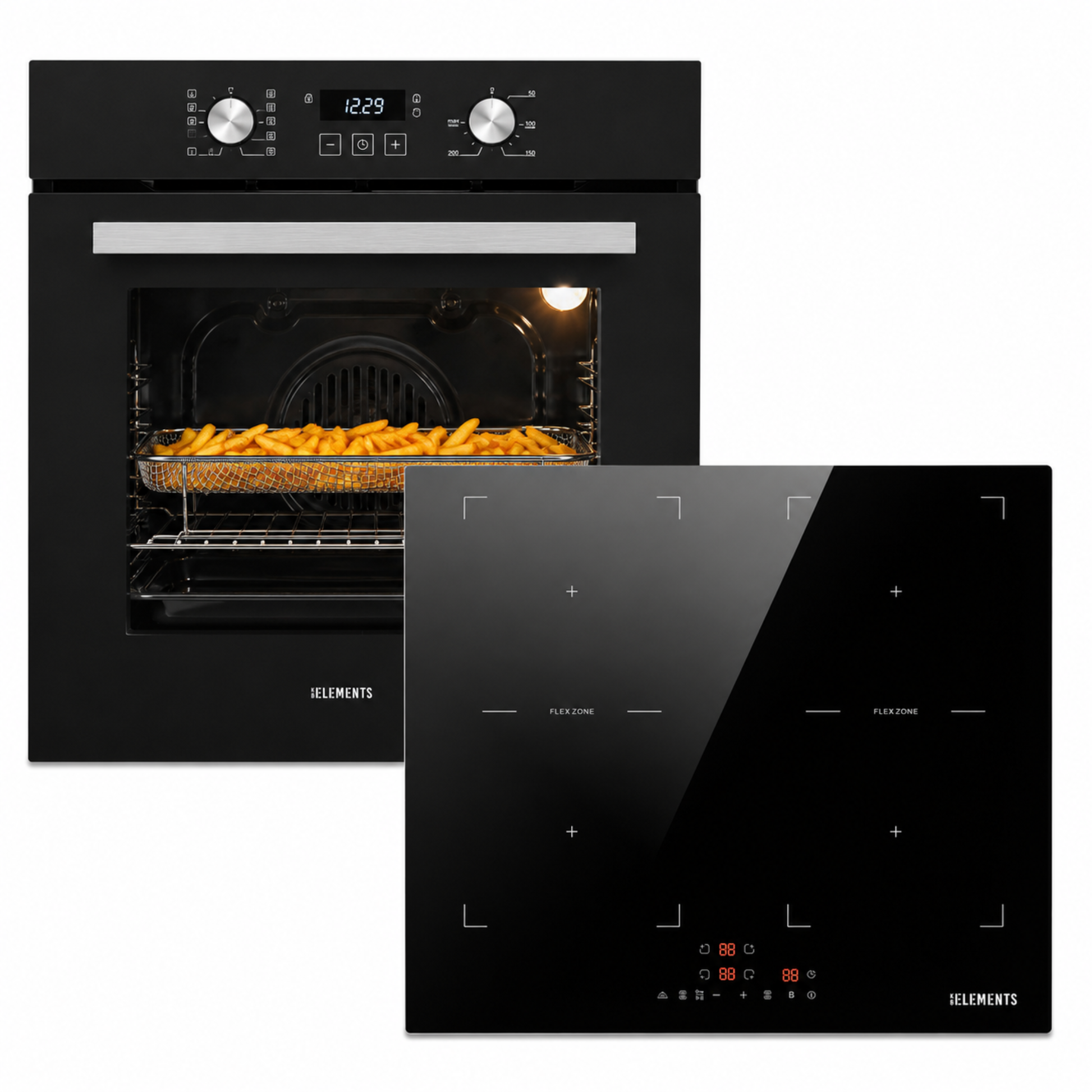KB ELEMENTS Herdset 2-teilig ELK75EV2P ELK60FB1 – Einbaubackofen 60 cm Induktionskochfeld Schwarz Silber