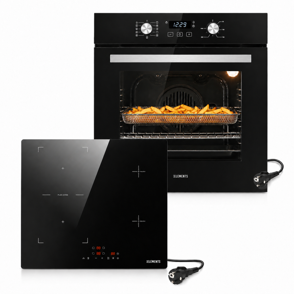 KB ELEMENTS Herdset 2-teilig ELK75EV2P ELK60PB1 – Einbaubackofen 60 cm Induktionskochfeld Schuko Schwarz Silber