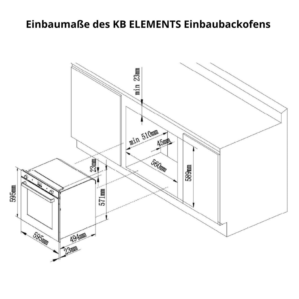 KB ELEMENTS Herdset 2-teilig – Einbaubackofen 60 cm + Glaskeramikkochfeld 77 cm | Air Fry, A+, Schwarz