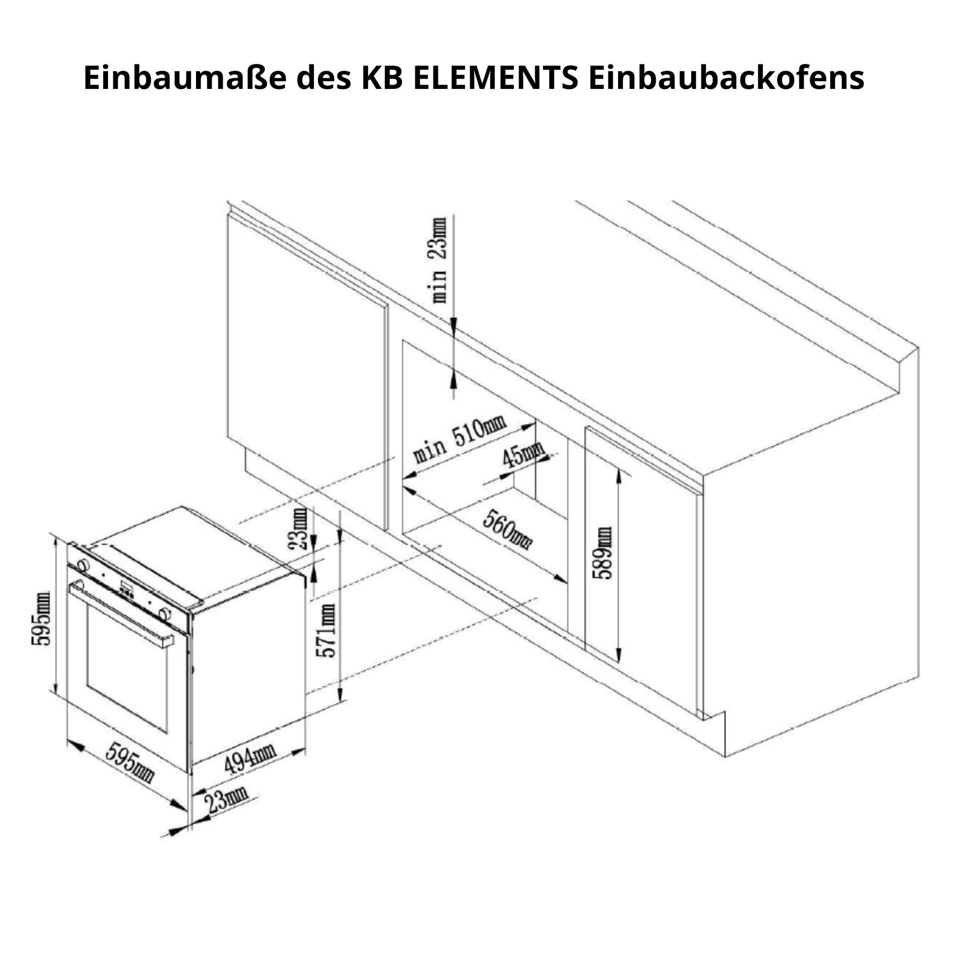 KB ELEMENTS Herdset 2-teilig – Einbaubackofen 60 cm A+ & Glaskeramikkochfeld 77 cm | 5 Zonen, Dual-Zone, Schwarz