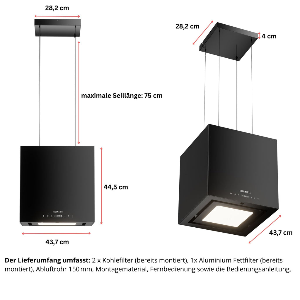 KB ELEMENTS Dunstabzugshaube freihängend Glas – 1000 m³/h, Touch, Gesten- & Fernbedienung, Umluft, A+++
