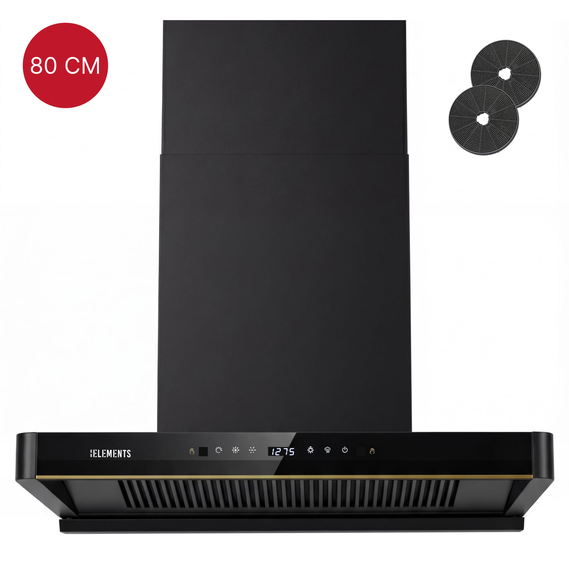KB ELEMENTS Dunstabzugshaube 80 cm Kopffrei Schwarz – 1350 m³/h, Selbstreinigung, A+, Abluft & Umluft