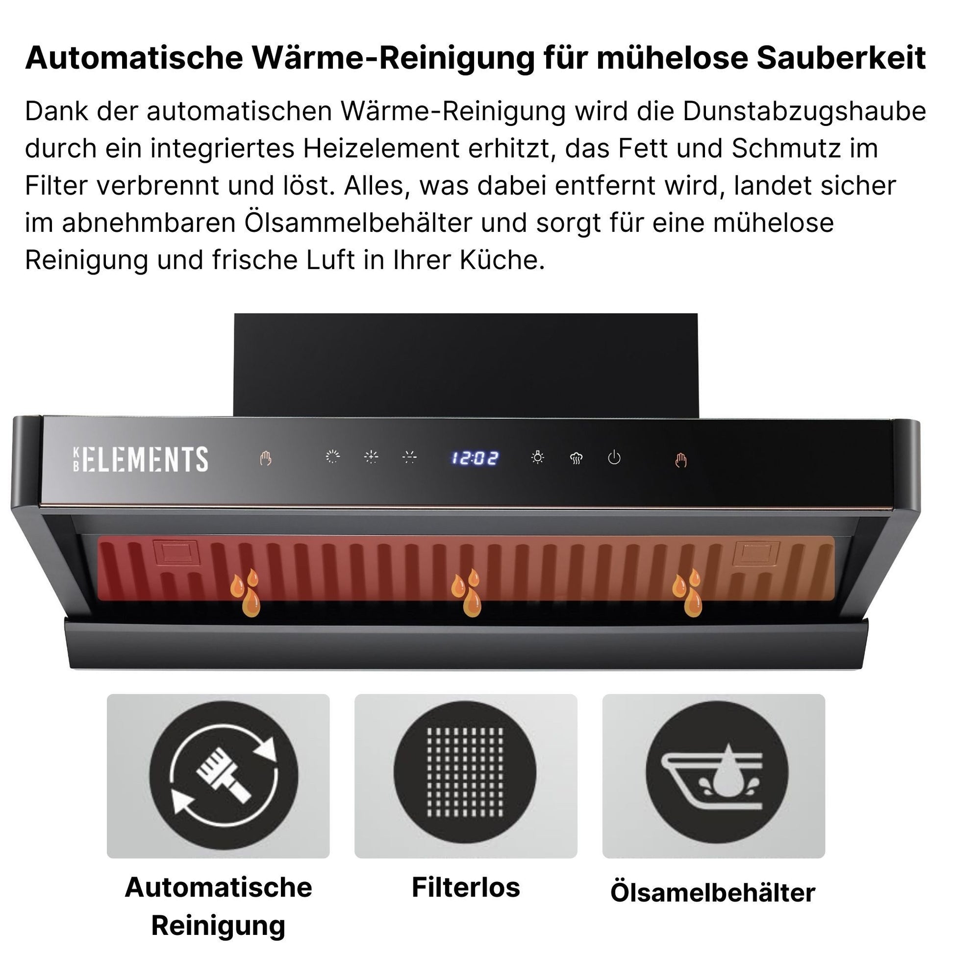 KB Elements Wandhaube Dunstabzugshaube 80 CM, ELK151H80