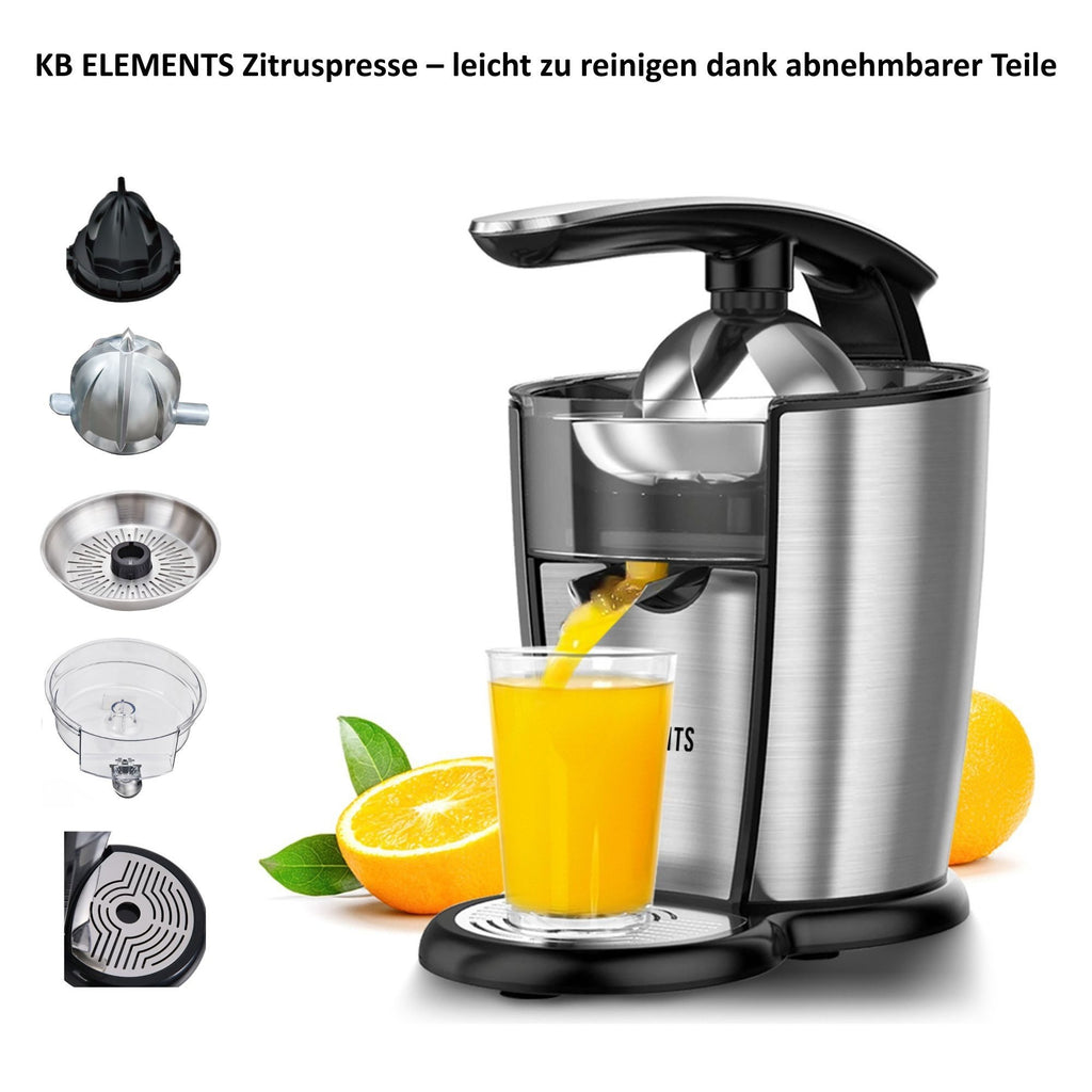 KB ELEMENTS elektrische Zitruspresse, 300 Watt Vollkupfer Motor, Edelstahl