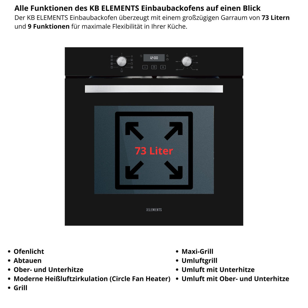 KB Elements Einbaubackofen 73 Liter, 60 cm Breit, AQUA CLEAN