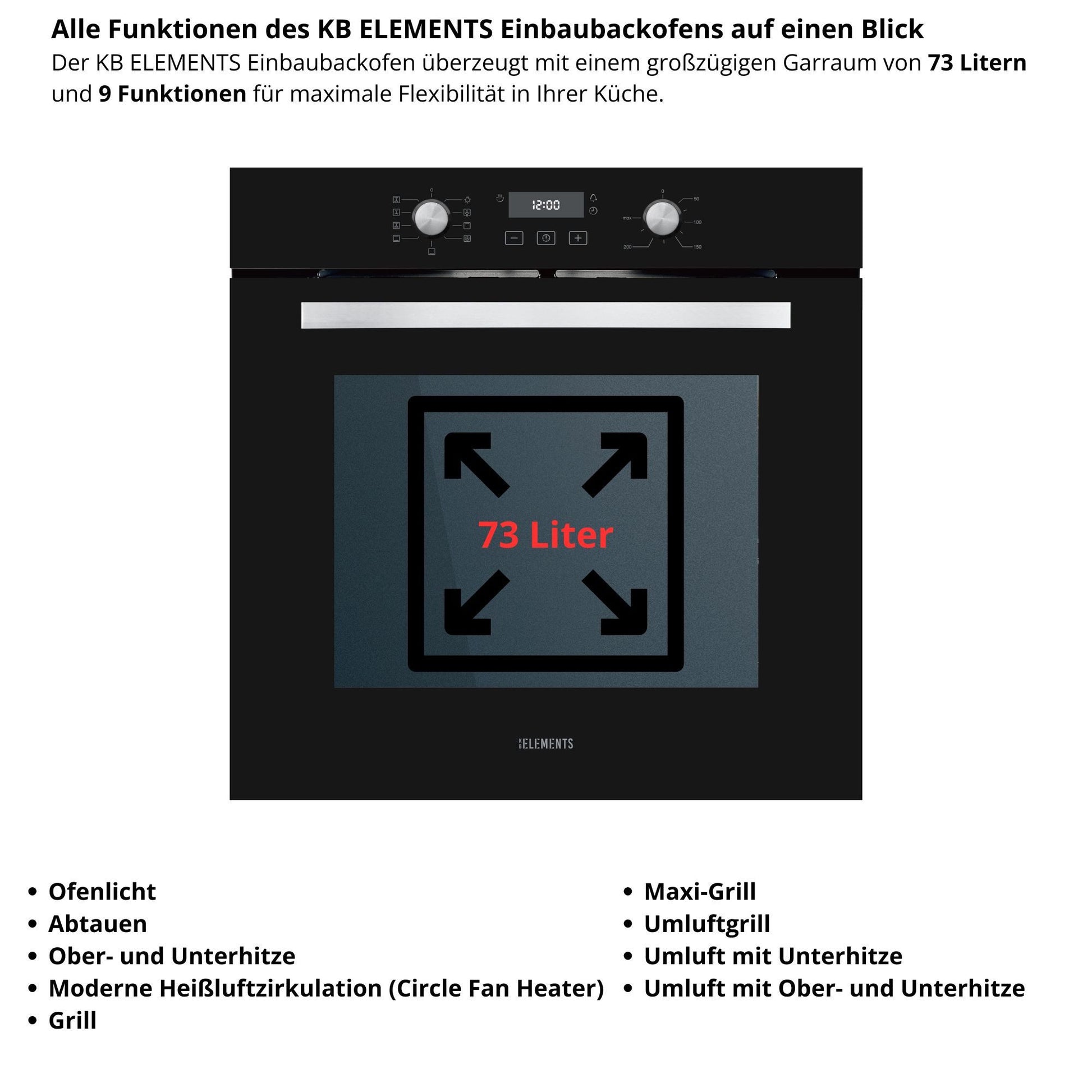 KB Elements Einbaubackofen 73 Liter, 60 cm Breit, AQUA CLEAN