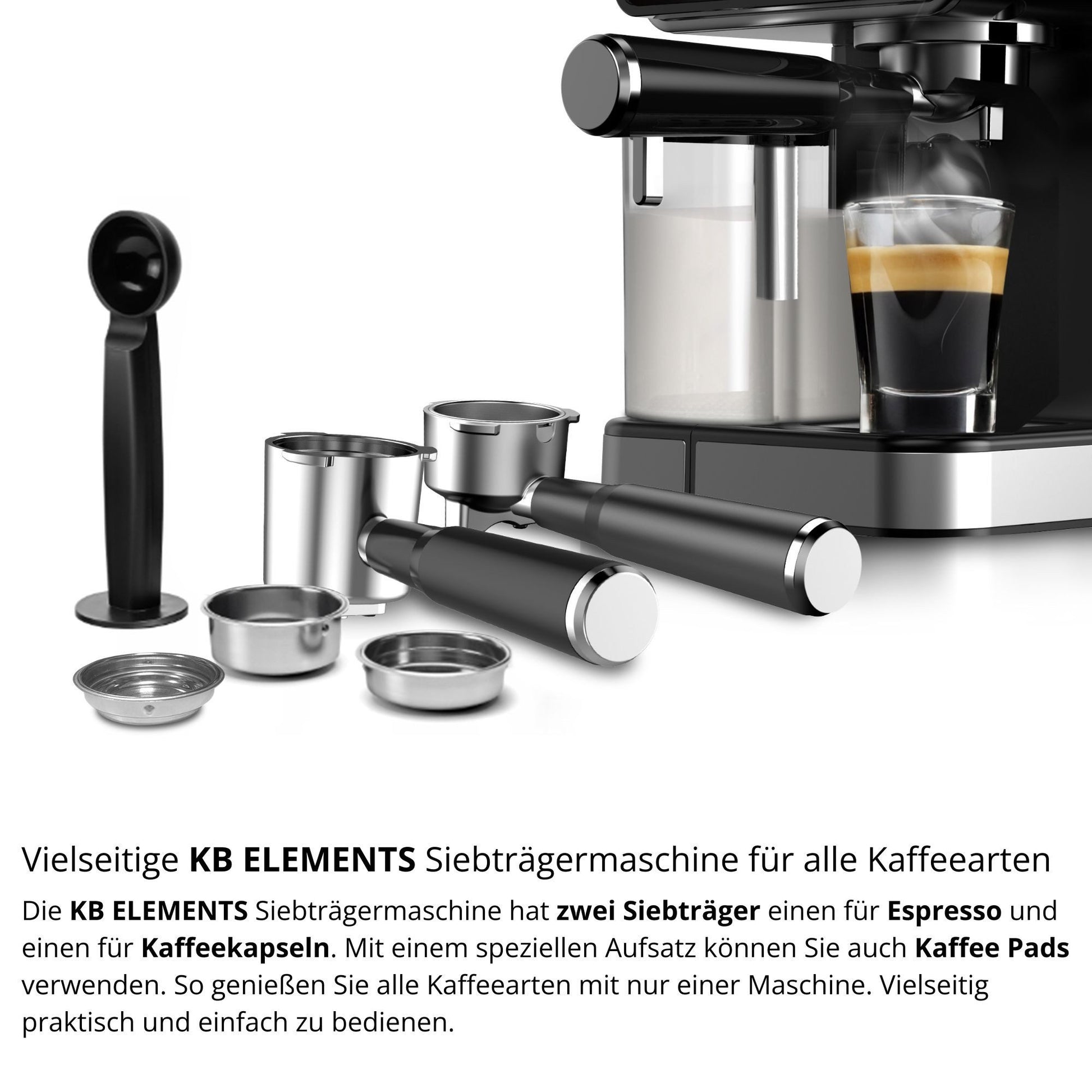 KB ELEMENTS ELK204CB Siebträgermaschine Schwarz Espressomaschine