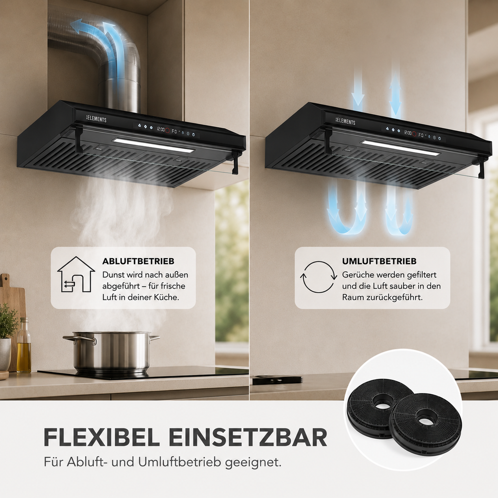 KB ELEMENTS Dunstabzugshaube 60 cm – 650 m³/h, Touch- & Gestensteuerung, Abluft & Umluft
