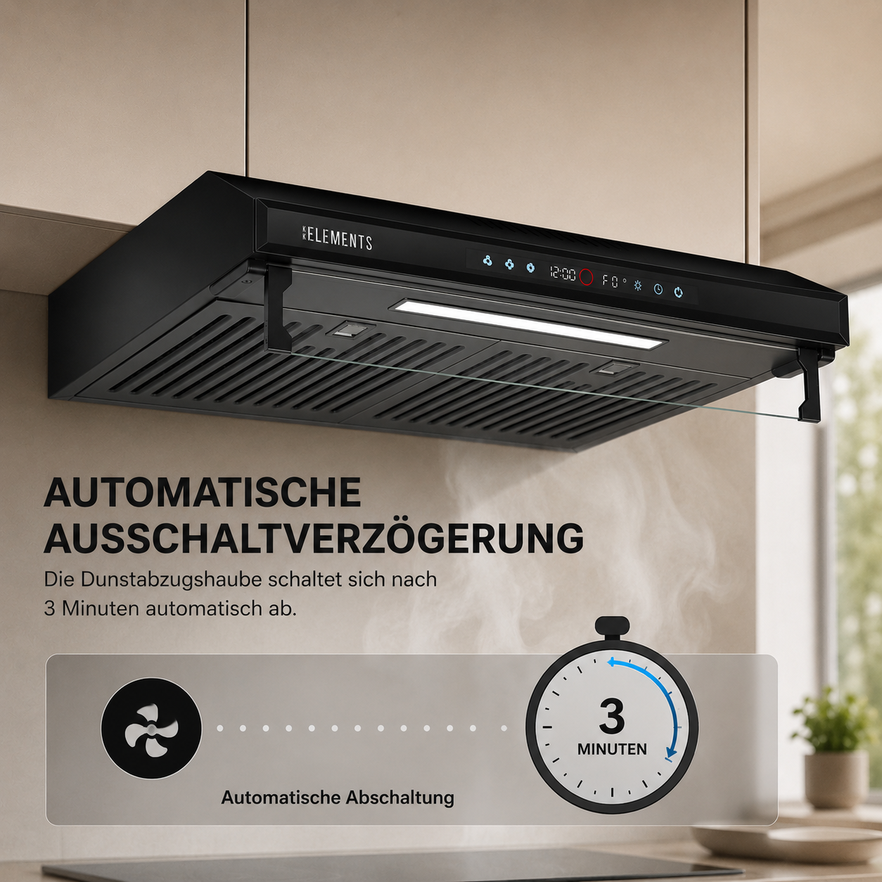 KB ELEMENTS Dunstabzugshaube 60 cm – 650 m³/h, Touch- & Gestensteuerung, Abluft & Umluft