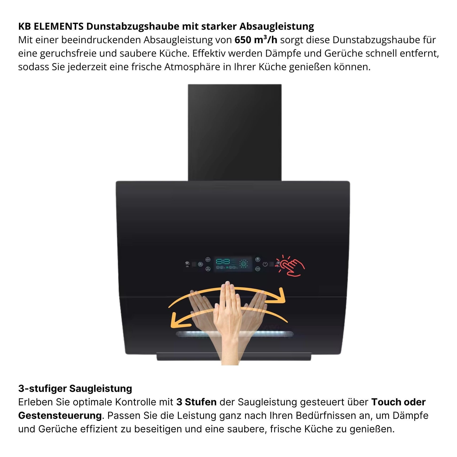 KB Elements Wandhaube Abzughaube Automatische Wärmereinigung, Multifunktionales Display ELK154C60
