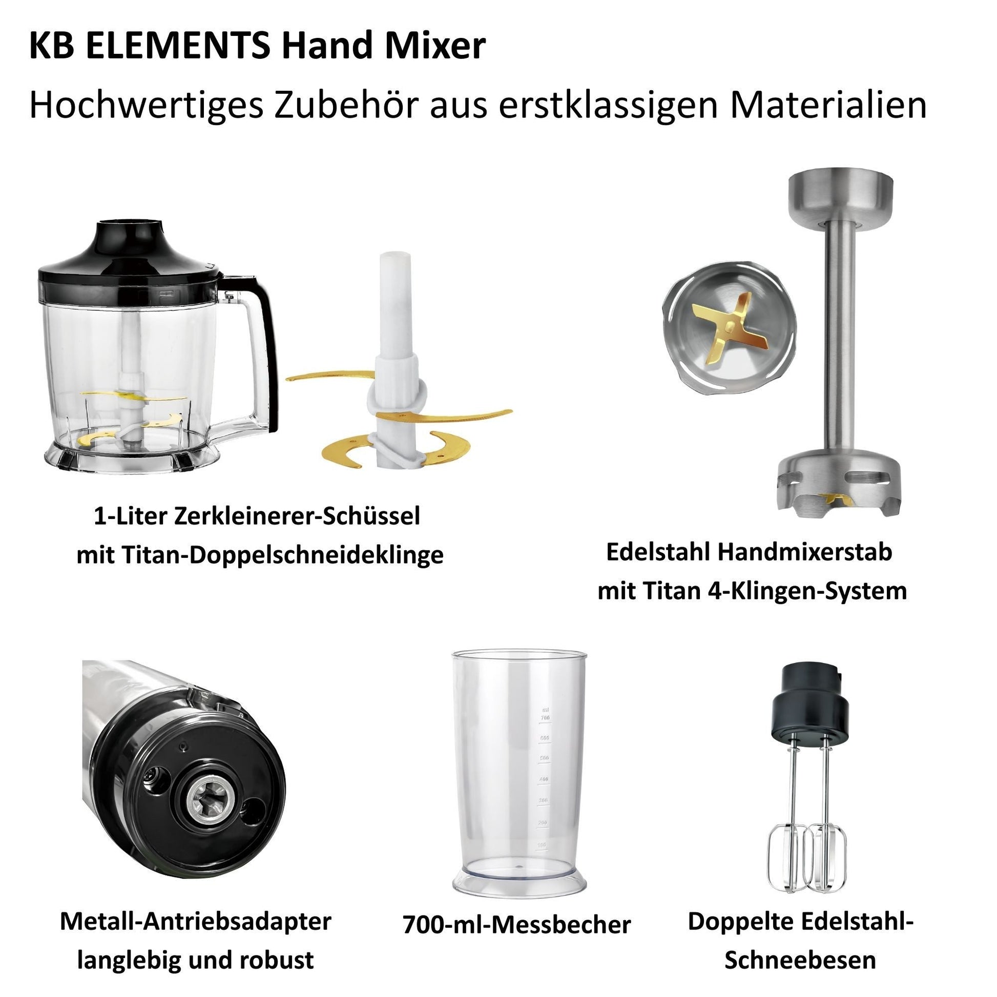 KB ELEMENTS Stabmixer, 800W Vol Kupfer Motor, LED Display, Titan Schneideklinge