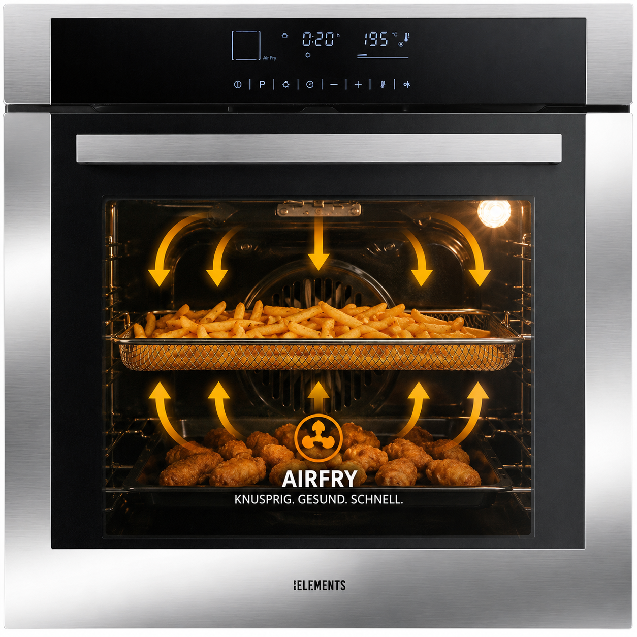Air Fry Funktion Einbaubackofen ELK75DV3 Silber/Edelstahl – knusprige Gerichte ohne Fett KB ELEMENTS
