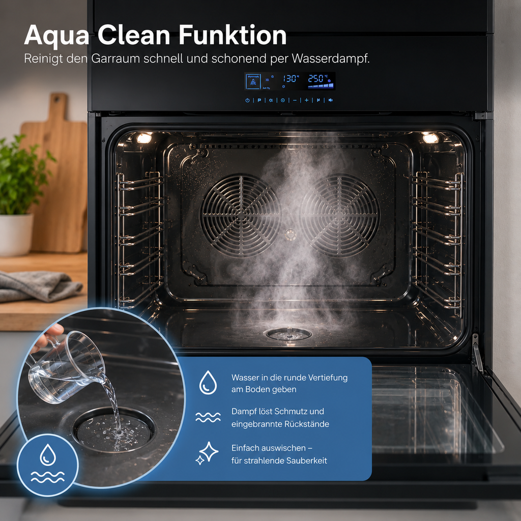 Aqua Clean Dampfreinigung Einbaubackofen 90 cm – Backofen reinigen ohne Chemie KB ELEMENTS