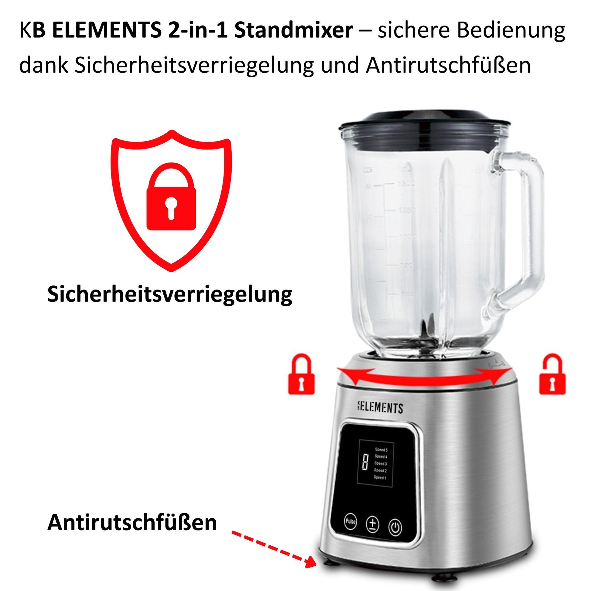 KB ELEMENTS Stand 2 in 1 Mixer - 600W Voll Kupfer Motor, Full Touch Display