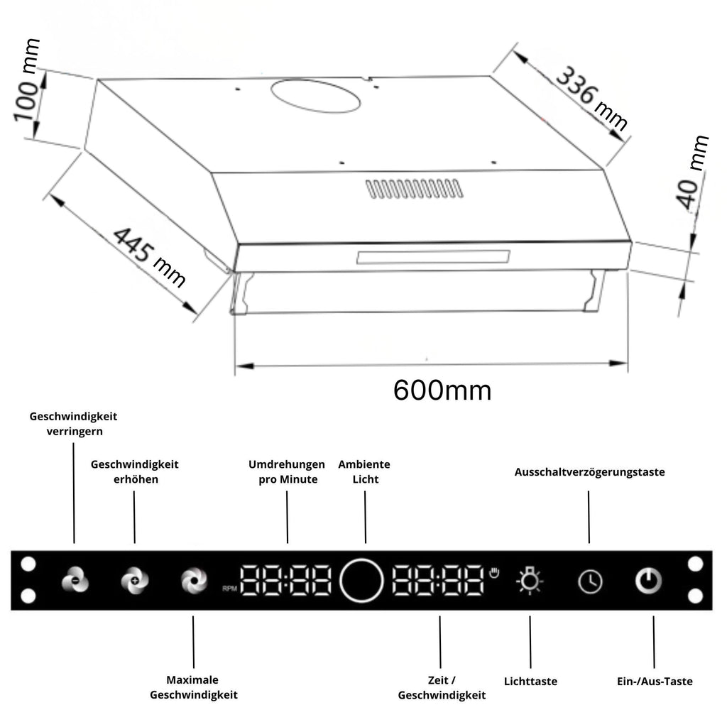 KB ELEMENTS Dunstabzugshaube 60 cm – 650 m³/h, Touch- & Gestensteuerung, Abluft & Umluft – Silber/Edelstahl
