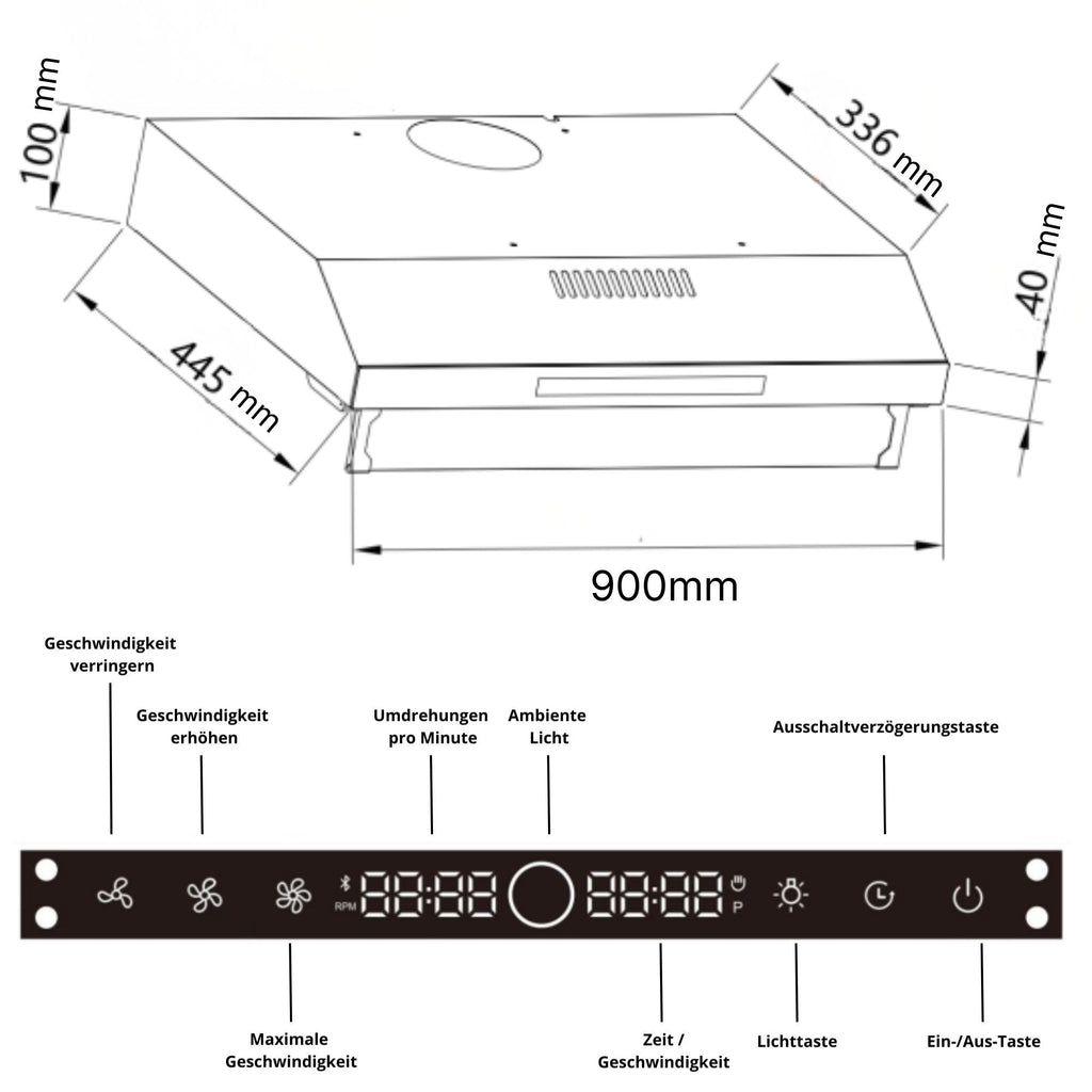 KB ELEMENTS Dunstabzugshaube 90 cm – 650 m³/h, Touch- & Gestensteuerung, Abluft & Umluft
