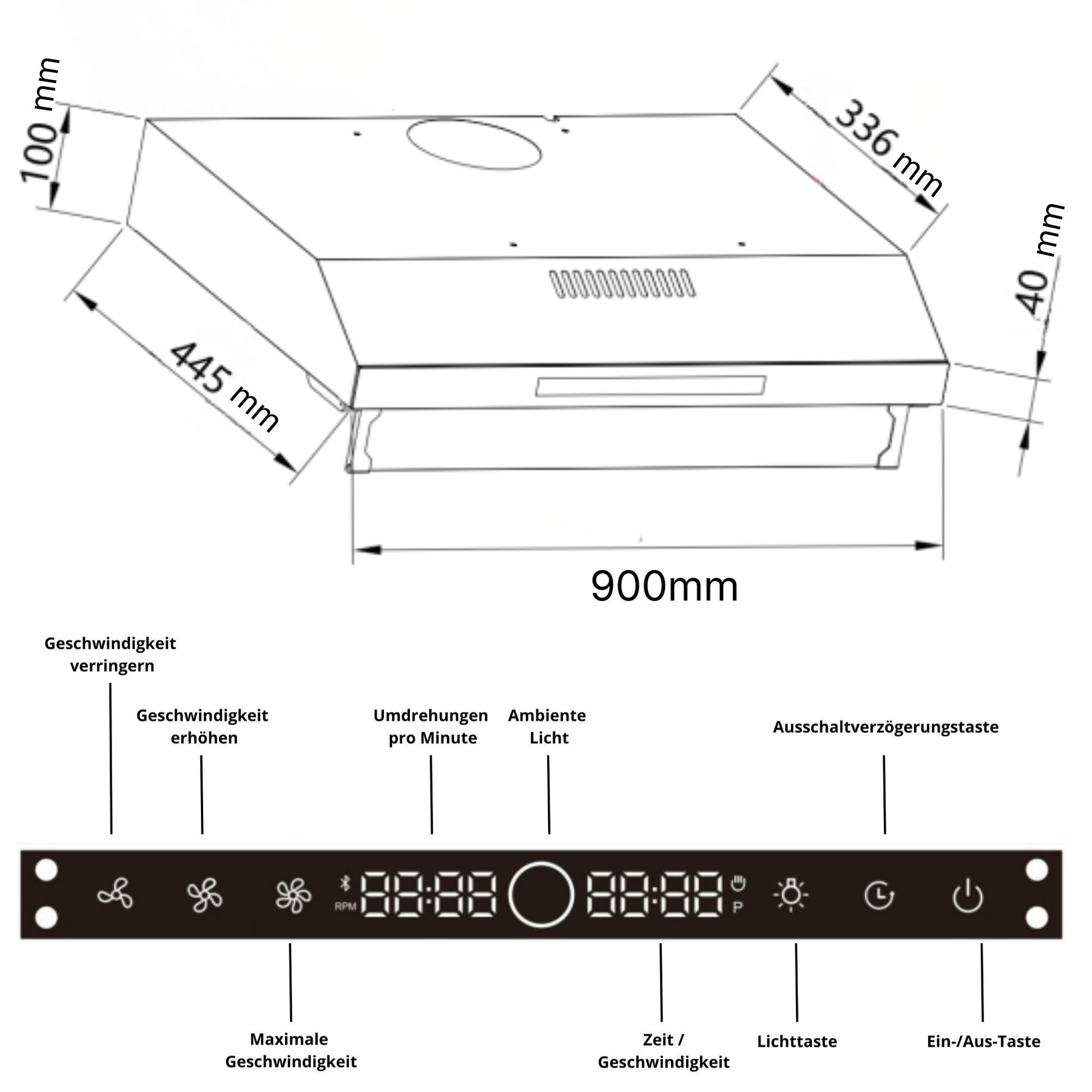 KB ELEMENTS Dunstabzugshaube 90 cm – 650 m³/h, Touch- & Gestensteuerung, Abluft & Umluft