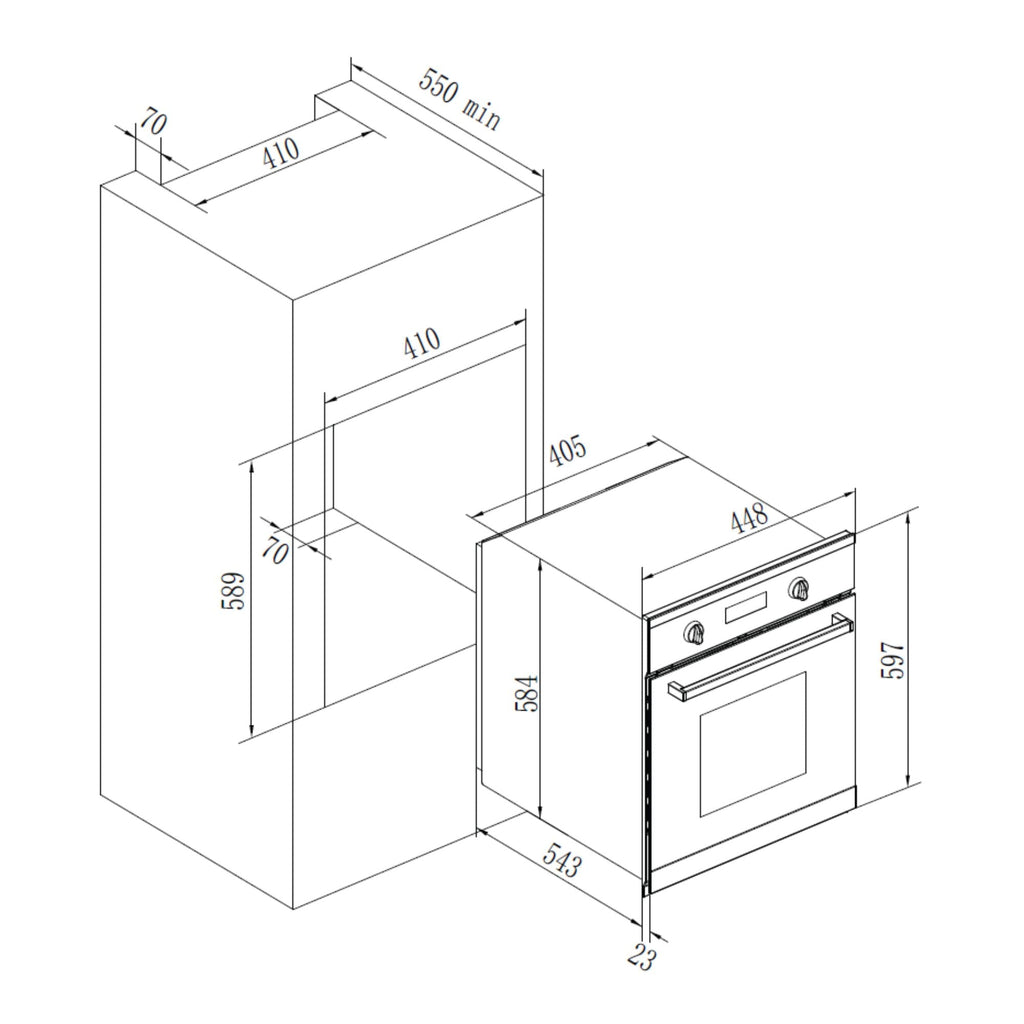 Einbaumaße Einbaubackofen ELK45EV1 45 cm KB ELEMENTS Herdset