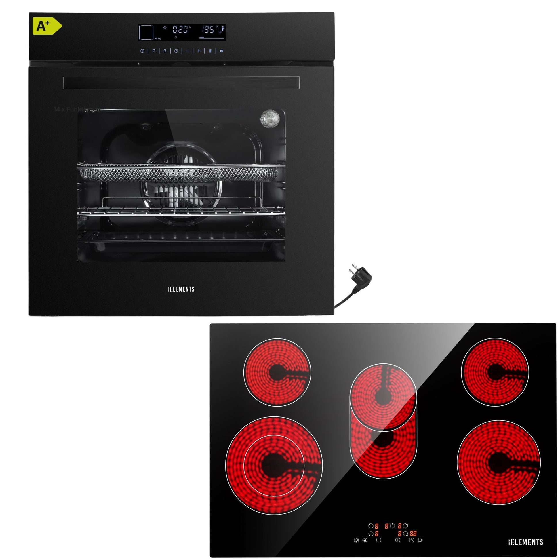 KB ELEMENTS Herdset 2-teilig ELK75DV1 ELK77CR1 Backofen Touch Display Glaskeramik 77 cm 5 Zonen Schwarz KB ELEMENTS