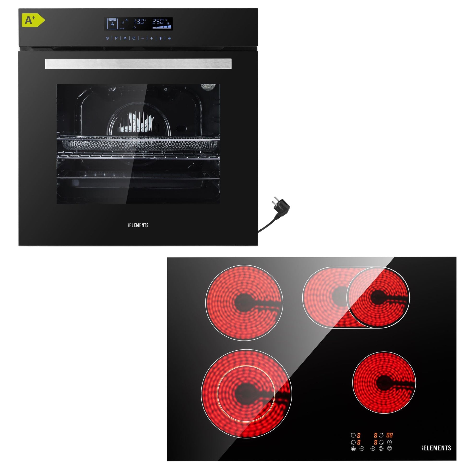 KB ELEMENTS Herdset 2-teilig ELK75DV2 ELK60CR1 Backofen Touch Display Glaskeramikkochfeld Dunkelgrau KB ELEMENTS