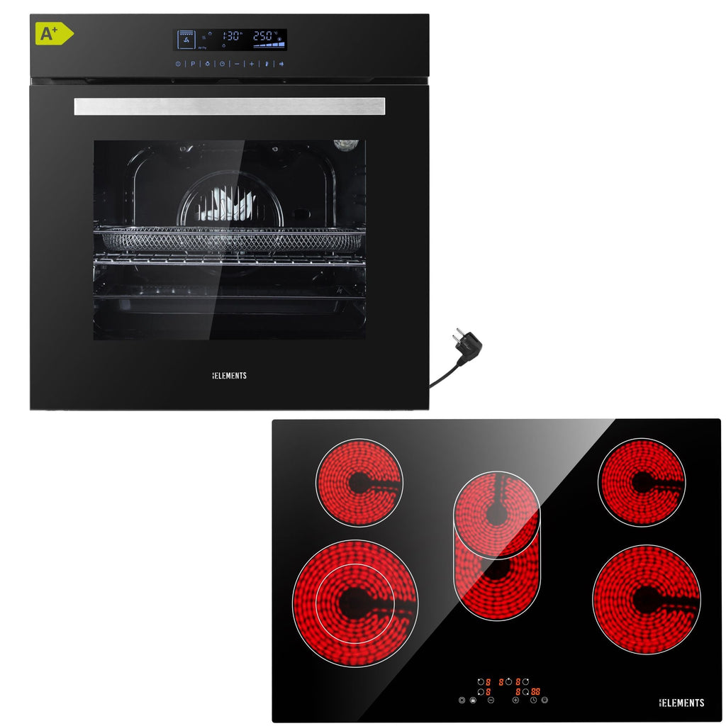 KB ELEMENTS Herdset 2-teilig ELK75DV2 ELK77CR1 Backofen Touch Display Glaskeramik 77 cm 5 Zonen Schwarz Silber KB ELEMENTS