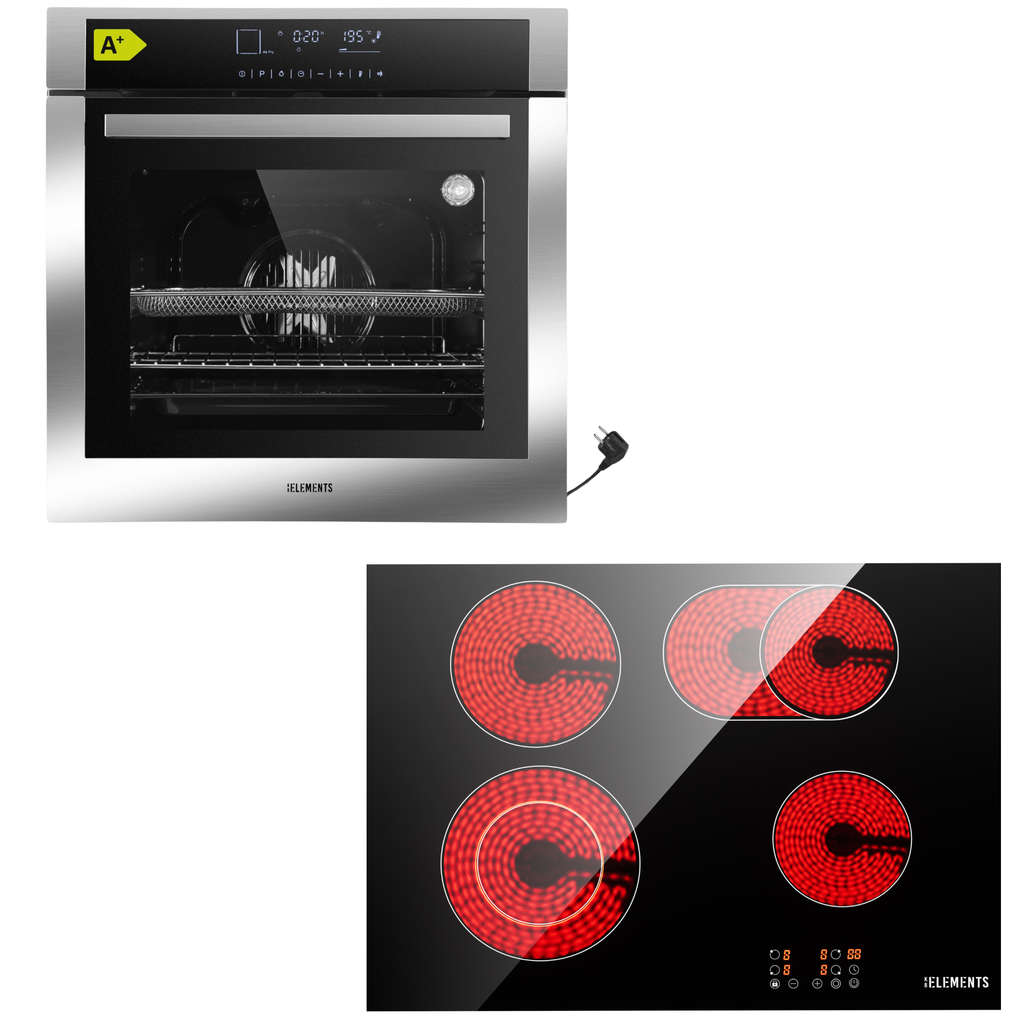 KB ELEMENTS Herdset 2-teilig ELK75DV3 ELK60CR1 Backofen Touch Display Glaskeramik Silber Edelstahl KB ELEMENTS