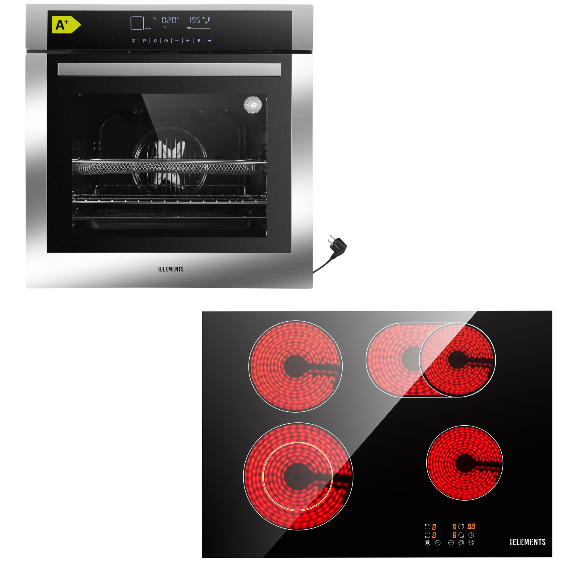 KB ELEMENTS Herdset 2-teilig ELK75DV3 ELK60CR1 Backofen Touch Display Glaskeramik Silber Edelstahl KB ELEMENTS