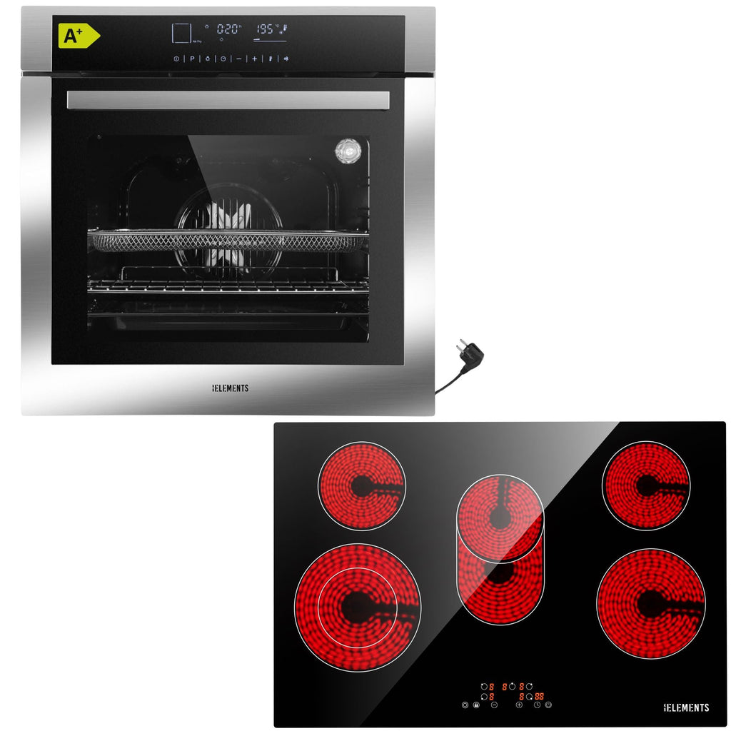 KB ELEMENTS Herdset 2-teilig ELK75DV3 ELK77CR1 Backofen Touch Display Glaskeramik 77 cm Silber Edelstahl KB ELEMENTS