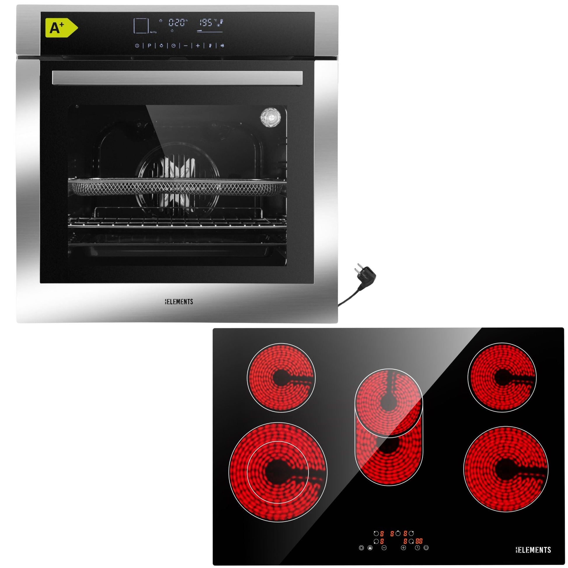 KB ELEMENTS Herdset 2-teilig ELK75DV3 ELK77CR1 Backofen Touch Display Glaskeramik 77 cm Silber Edelstahl KB ELEMENTS