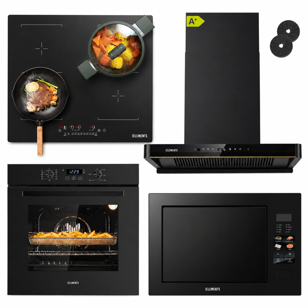 KB ELEMENTS Herdset 4-teilig ELK75EV1P ELK111AS ELK150H60 ELK25MB1 Backofen AntiScratch Kopffreihaube Mikrowelle Schwarz KB ELEMENTS