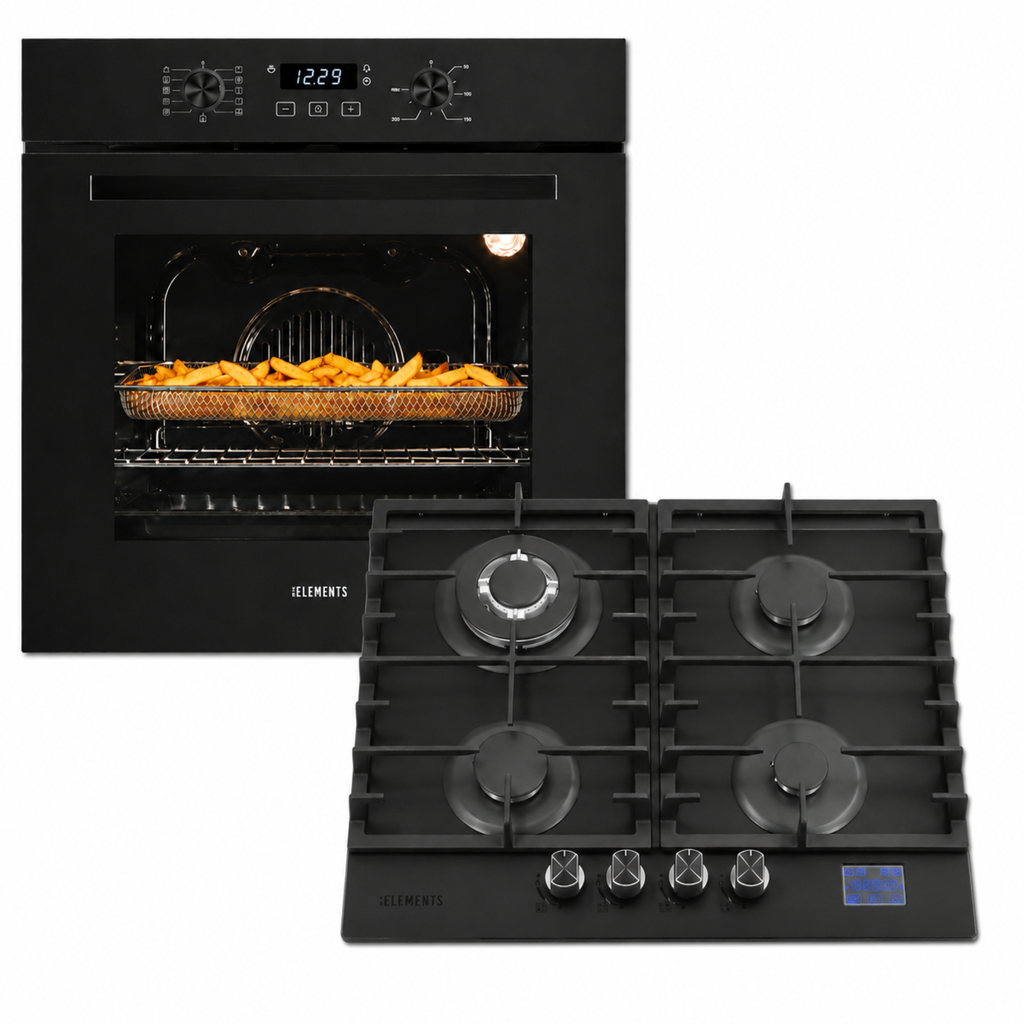 KB ELEMENTS Herdset 2-teilig ELK75EV1P ELK60GH1 – Einbaubackofen 60 cm Gaskochfeld 4 Brenner Schwarz