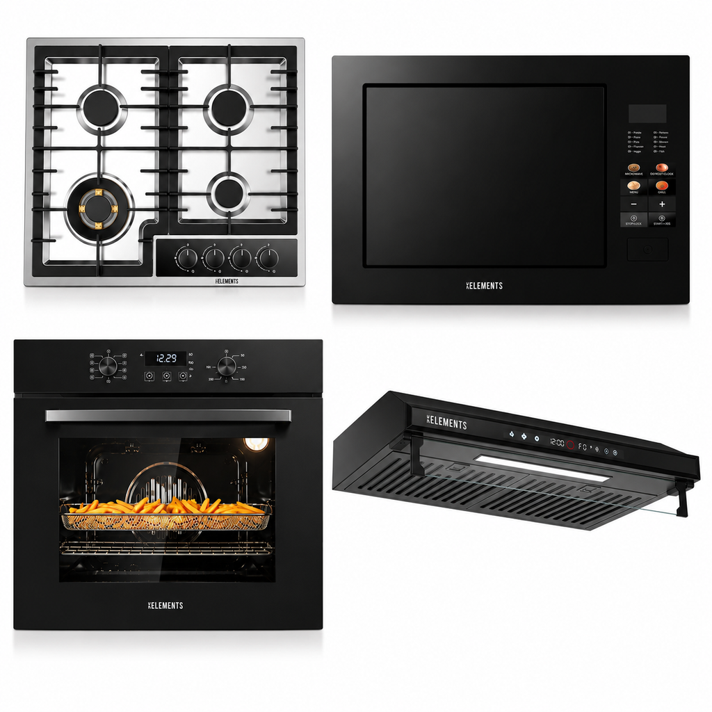 KB ELEMENTS Herdset 4-teilig ELK75EV1P ELK60GH2 ELK156S60B ELK25MB1 Backofen Gaskochfeld Haube Mikrowelle KB ELEMENTS
