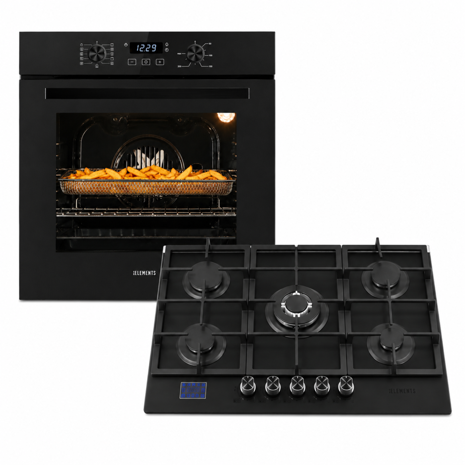 KB ELEMENTS Herdset 2-teilig ELK75EV1P ELK76GH1 – Einbaubackofen 60 cm Gaskochfeld 76 cm 5 Brenner Schwarz