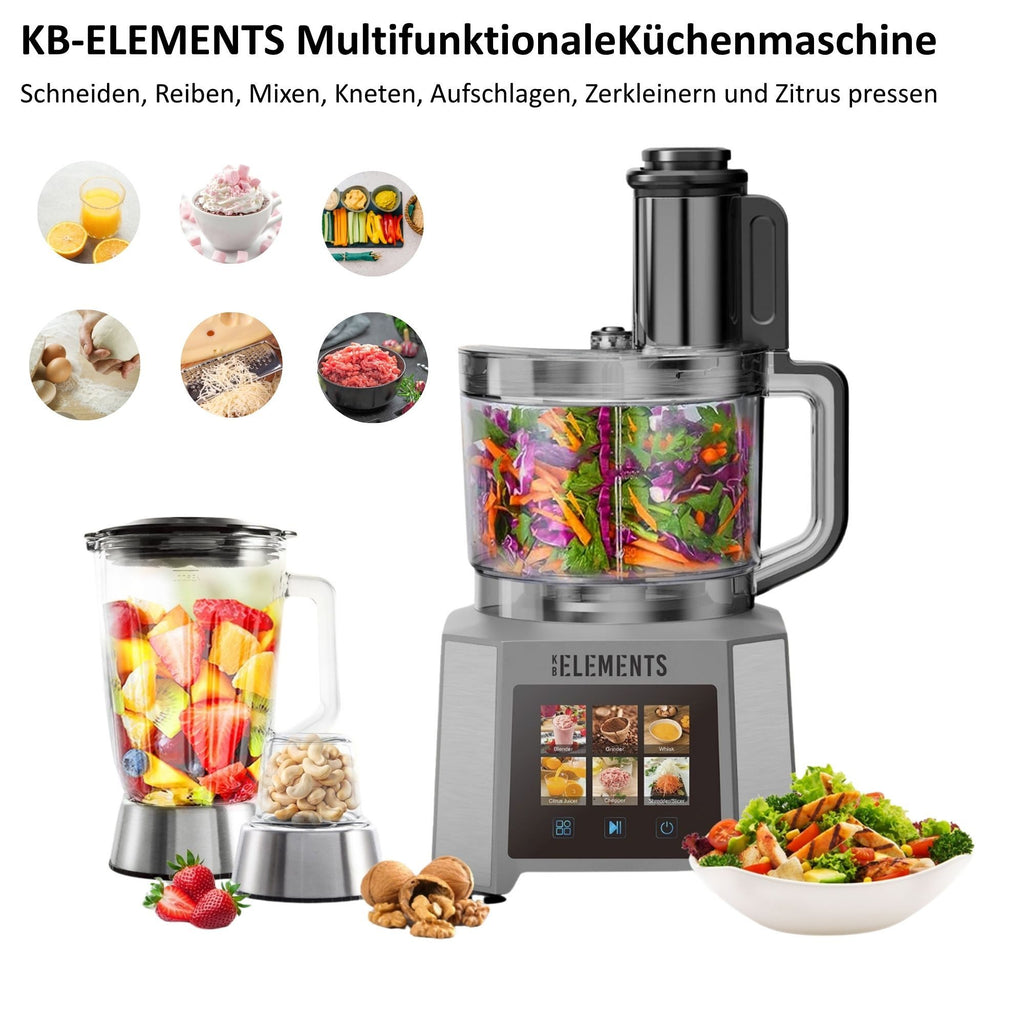 KB-ELEMENTS Multifunktionale Küchenmaschine 1000W Voll Kupfer Motor 3 Liter Behälter Touch Display 6 Geschwindigkeiten