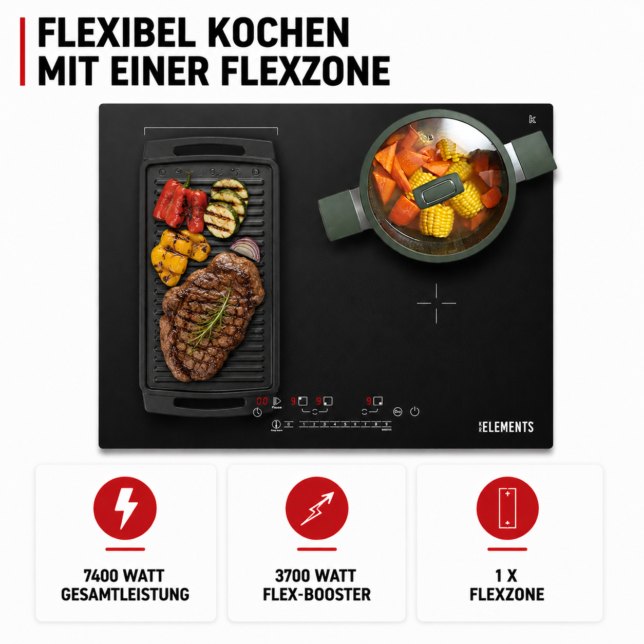 Flexzone Induktionskochfeld AntiScratch – KB ELEMENTS Herdset ELK112AS