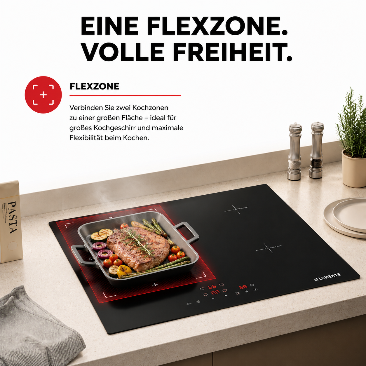 Flexzone Induktionskochfeld 60 cm – KB ELEMENTS Herdset ELK60PB1