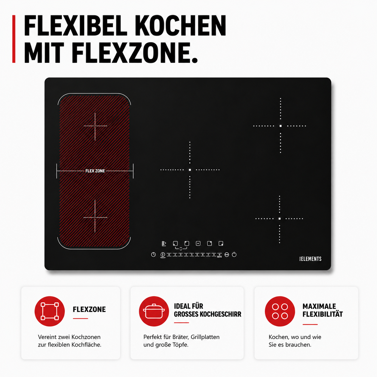 2 Flexzonen Induktionskochfeld 77 cm – KB ELEMENTS Herdset ELK105PF