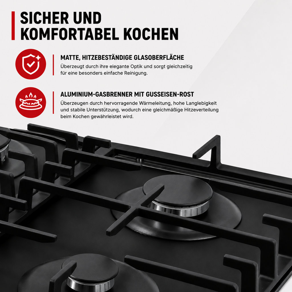 Gusseisen-Topfträger Gaskochfeld 76 cm – KB ELEMENTS Herdset ELK76GH1