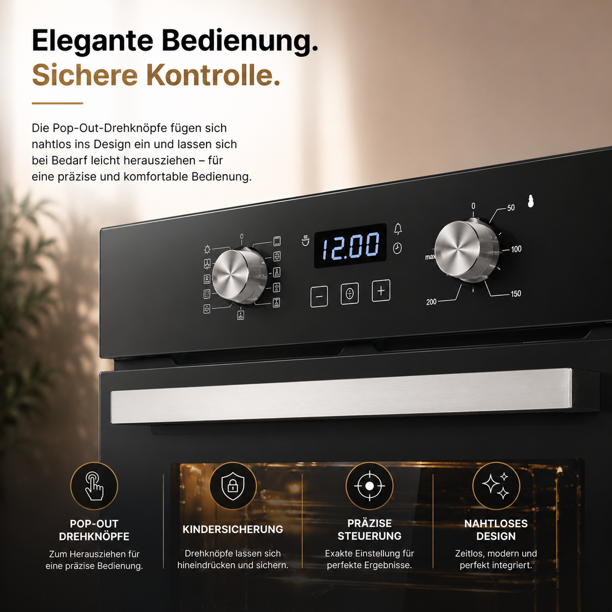 KB ELEMENTS Herdset 2-teilig – Einbaubackofen 60 cm + Glaskeramikkochfeld 77 cm | Air Fry, A+, Schwarz