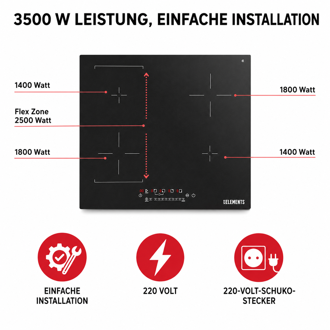 Leistung 3500W PowerBoost Induktionskochfeld ELK112AS KB ELEMENTS Herdset