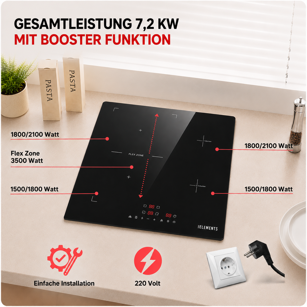Induktionskochfeld 3500 W PowerBoost – KB ELEMENTS Herdset ELK60PB1