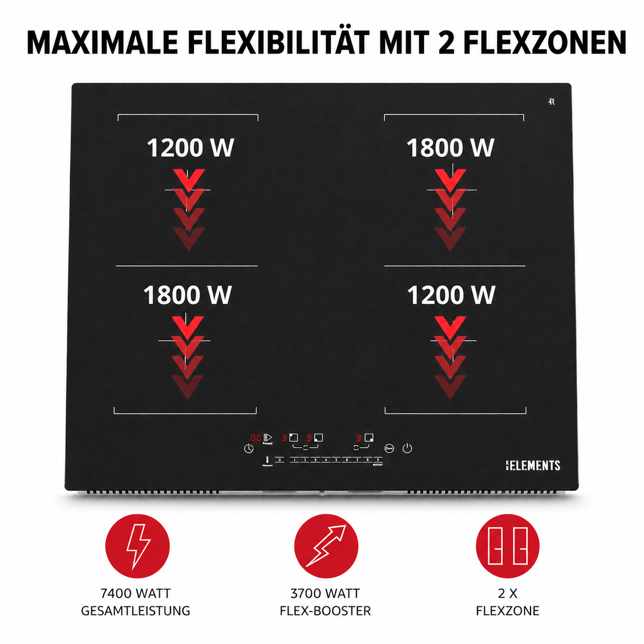 7400 W PowerBoost 9 Leistungsstufen Induktionskochfeld ELK111AS KB ELEMENTS