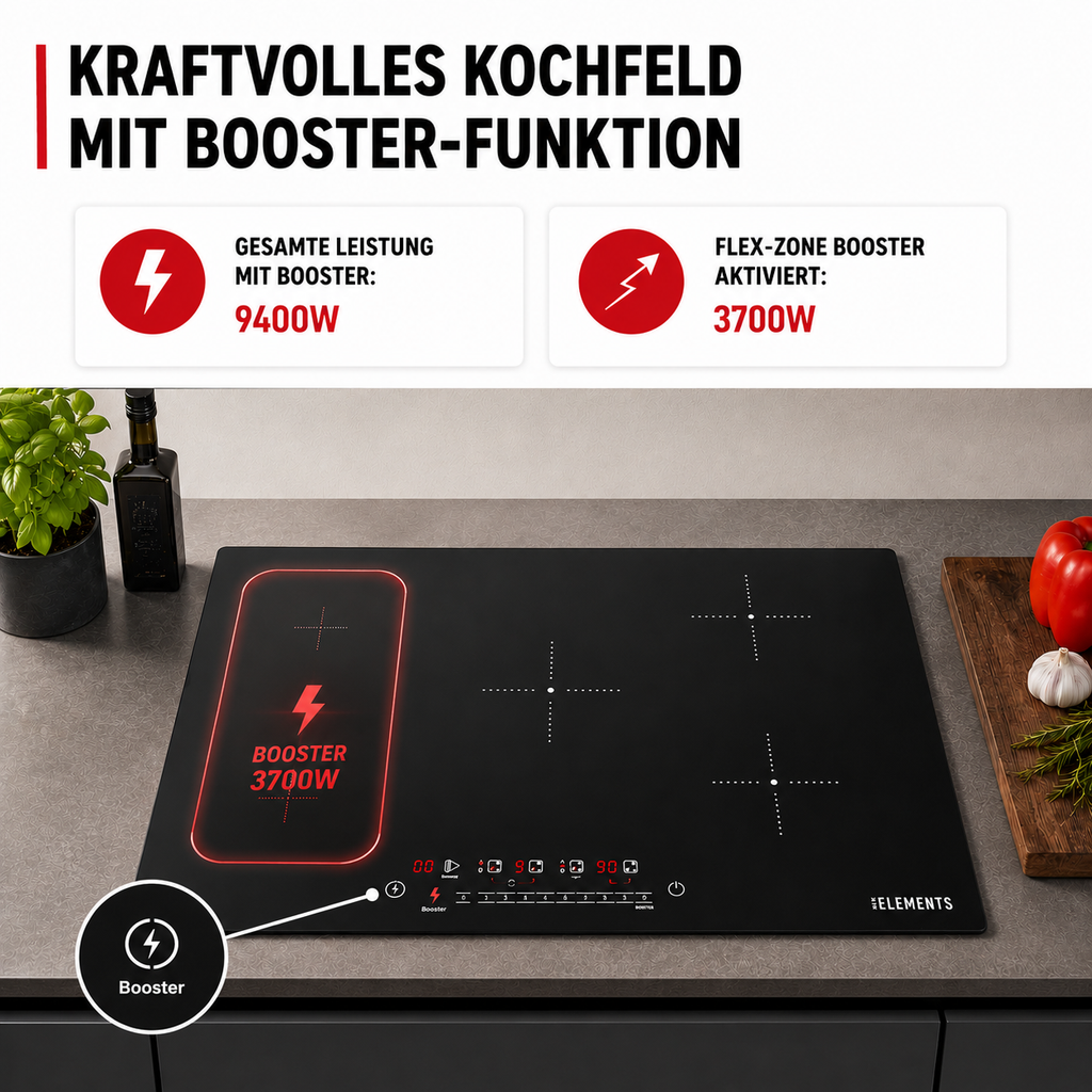 9400 W PowerBoost Induktionskochfeld 77 cm – 9 Leistungsstufen KB ELEMENTS ELK105PF