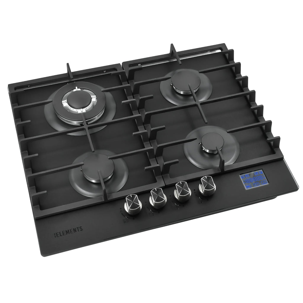 Gaskochfeld 60 cm Schwarz KB ELEMENTS ELK60GH1 – 4 Brenner 7,8 kW Gas-Stop-Timer Drehknöpfe