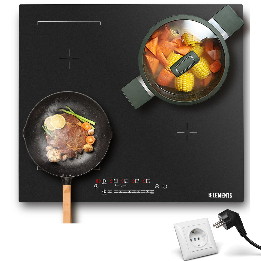 AntiScratch Induktionskochfeld ELK112AS 60 cm Schwarz – Schuko-Stecker Flexzone 3500 W KB ELEMENTS
